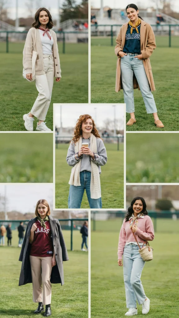 Long Coat with Team Jersey and Wide-Leg Jeans