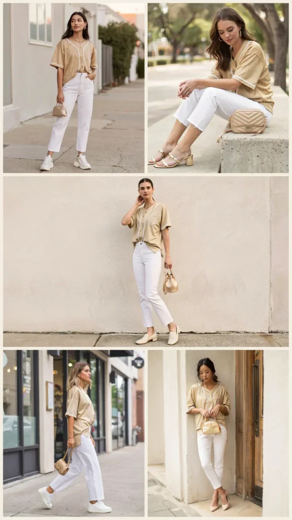 Gold Baseball Jersey with White Jeans