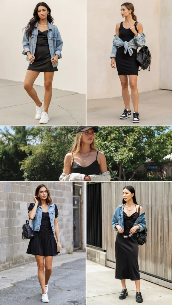 Casual Black Dress with Sneakers