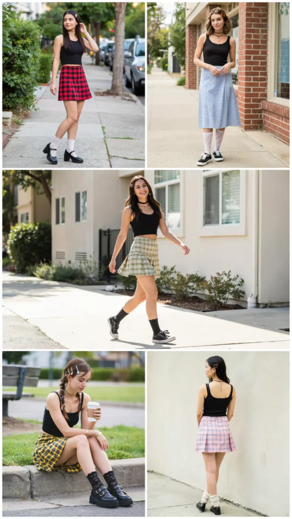 Black Tank Top with Colorful Plaid Skirt