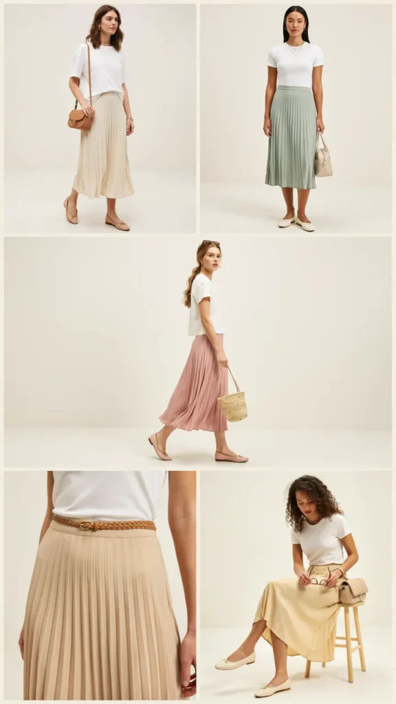 Soft T-Shirt with Pleated Midi Skirt